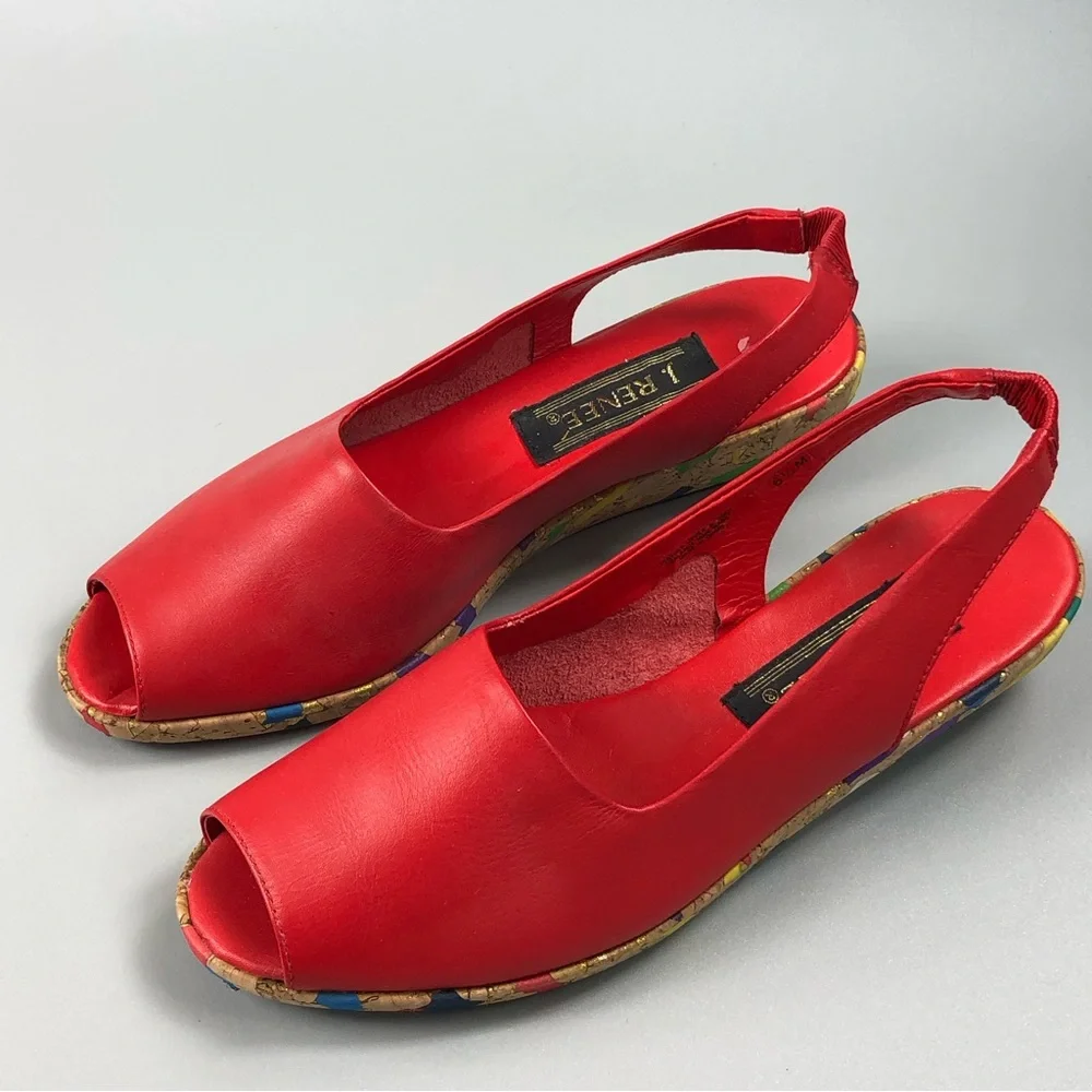 J. Renee Women’s Leather Peep Toe Wedge Slingback Size 6.5M